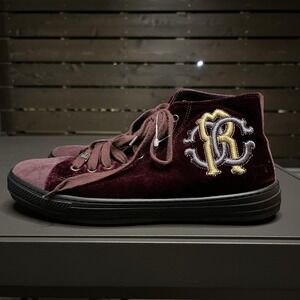 Roberto Cavalli Shoes Mens Size 10 Burgundy Velvet High Top Sneakers RC Crest
